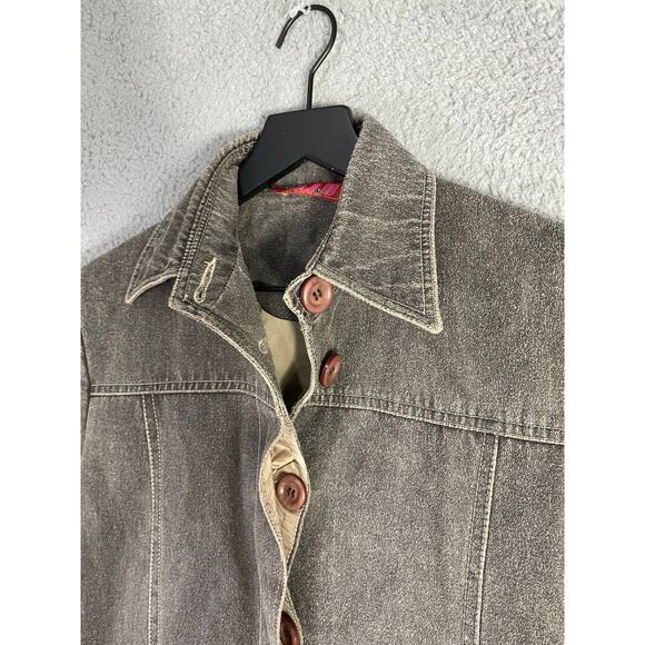 Women's XL‎ Taupe Trench Coat Button Front Lined Long Jacket Utility Style - Picture 4 of 10